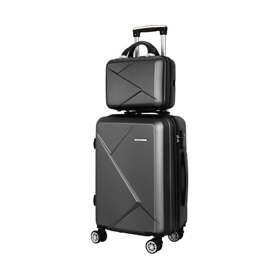 Wanderlite 2pc Luggage 12 20" Trolley Travel Suitcase Storage Carry On TSA Lock Black"