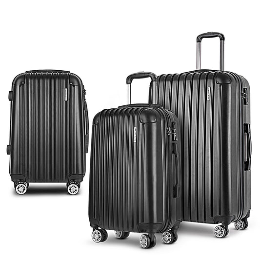 Wanderlite Luggage Set 3pc 20 24" 28" Suitcase Hardcase Trolley Travel Black"