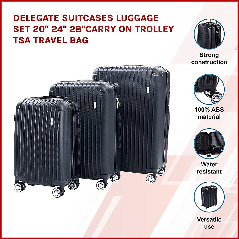 Delegate Suitcases Luggage Set 20 24" 28"Carry On Trolley TSA Travel Bag"