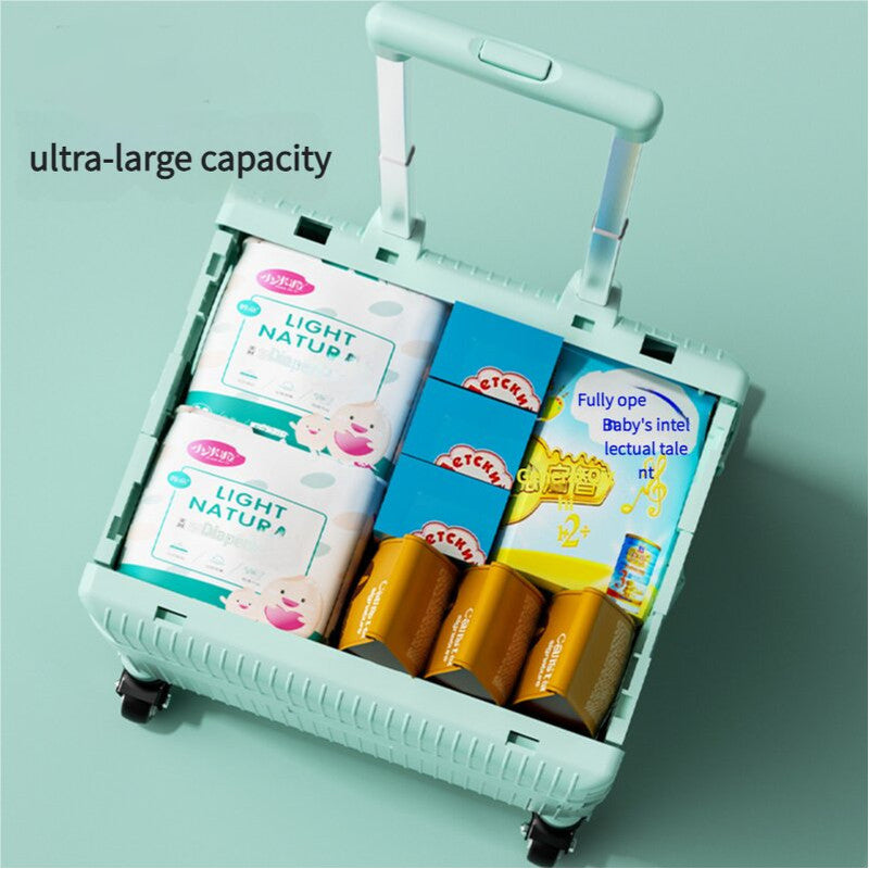 Foldable Rolling Storage Cart with Telescopic Handle - Large Capacity, Portable Utility Box 45L blue