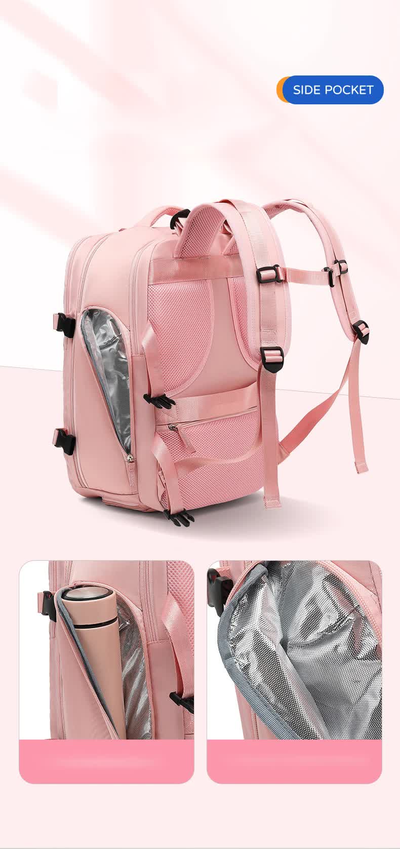 Multi-Compartment Travel Backpack with Shoe Storage and Wet-Dry Separation (Apricot)31cm(L)*17cm(W)*42cm(H)
