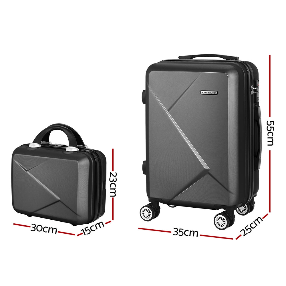 Wanderlite 2pc Luggage 12 20" Trolley Travel Suitcase Storage Carry On TSA Lock Black"