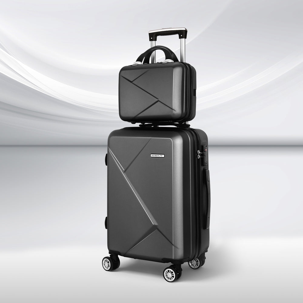 Wanderlite 2pc Luggage 12 20" Trolley Travel Suitcase Storage Carry On TSA Lock Black"