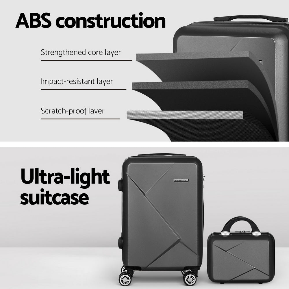 Wanderlite 2pc Luggage 12 20" Trolley Travel Suitcase Storage Carry On TSA Lock Black"
