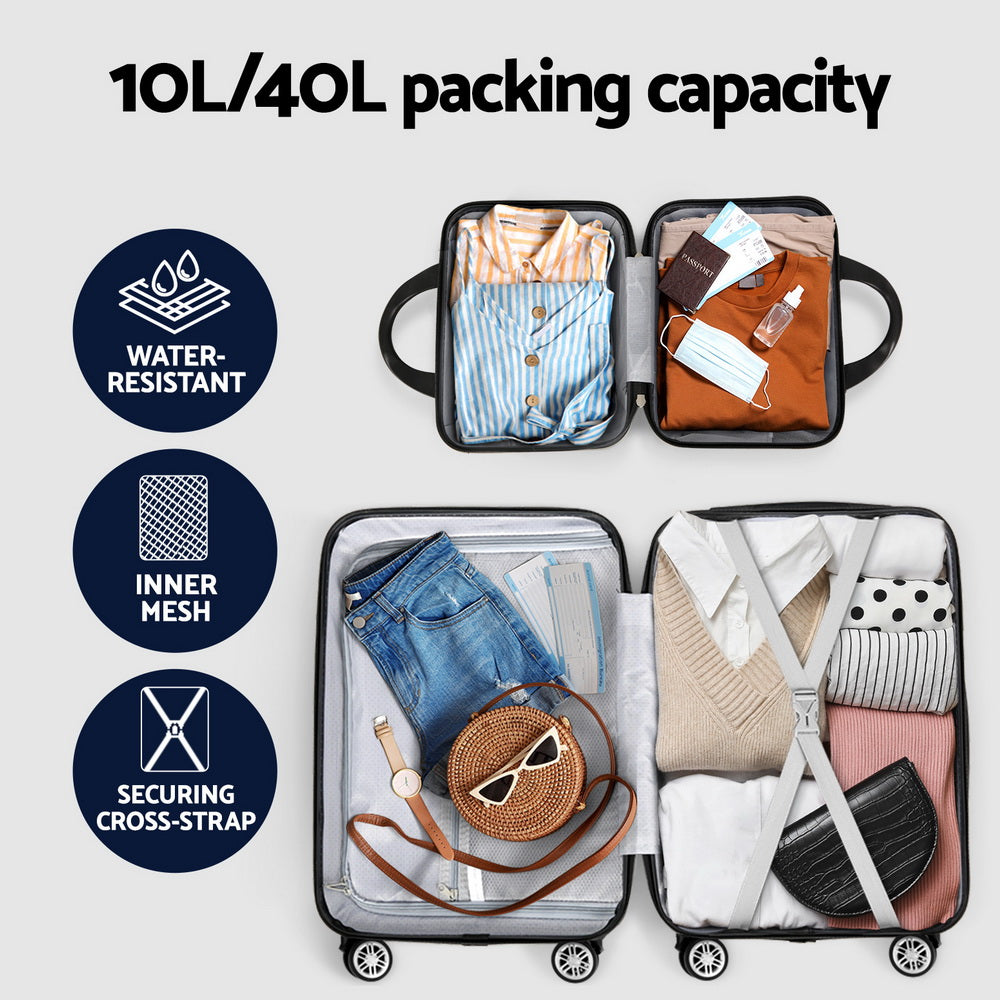 Wanderlite 2pc Luggage 12 20" Trolley Travel Suitcase Storage Carry On TSA Lock Black"