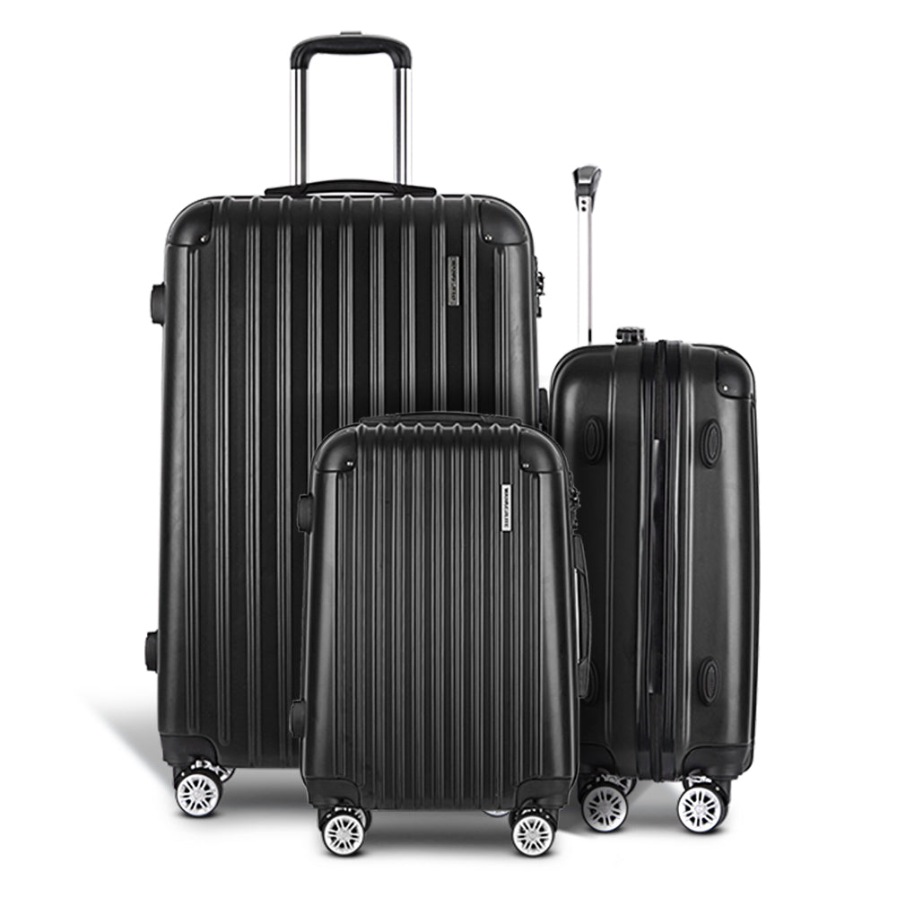 Wanderlite Luggage Set 3pc 20 24" 28" Suitcase Hardcase Trolley Travel Black"