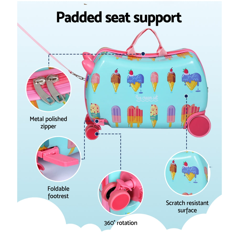 Wanderlite 17 Kids Ride On Luggage Children Suitcase Trolley Travel Ice Cream"