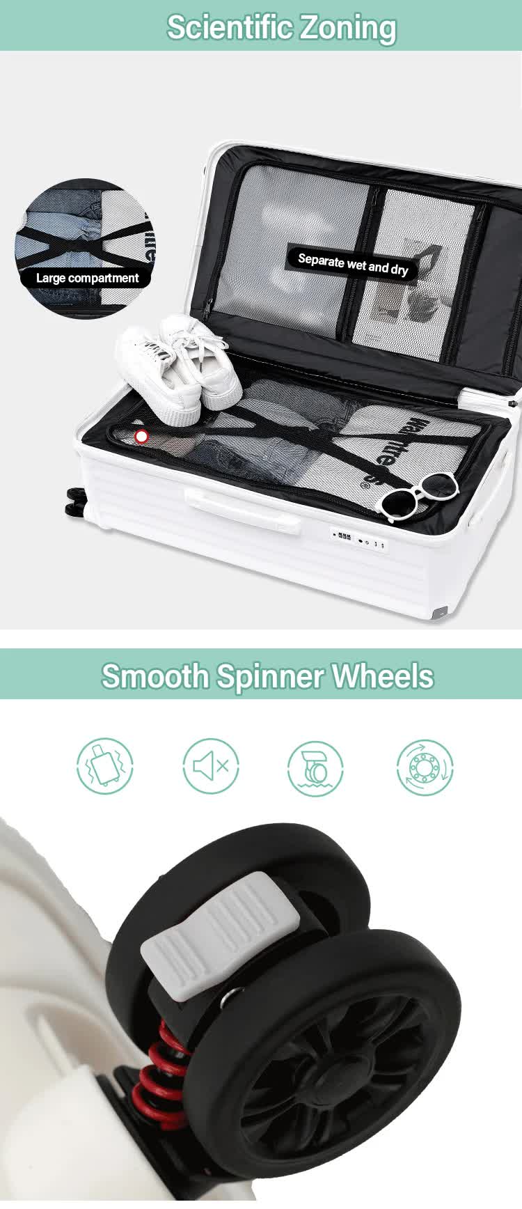 Smart Hard-Shell Luggage with USB Charging Port & Cup Holder - 20Spinner Suitcase in Back"
